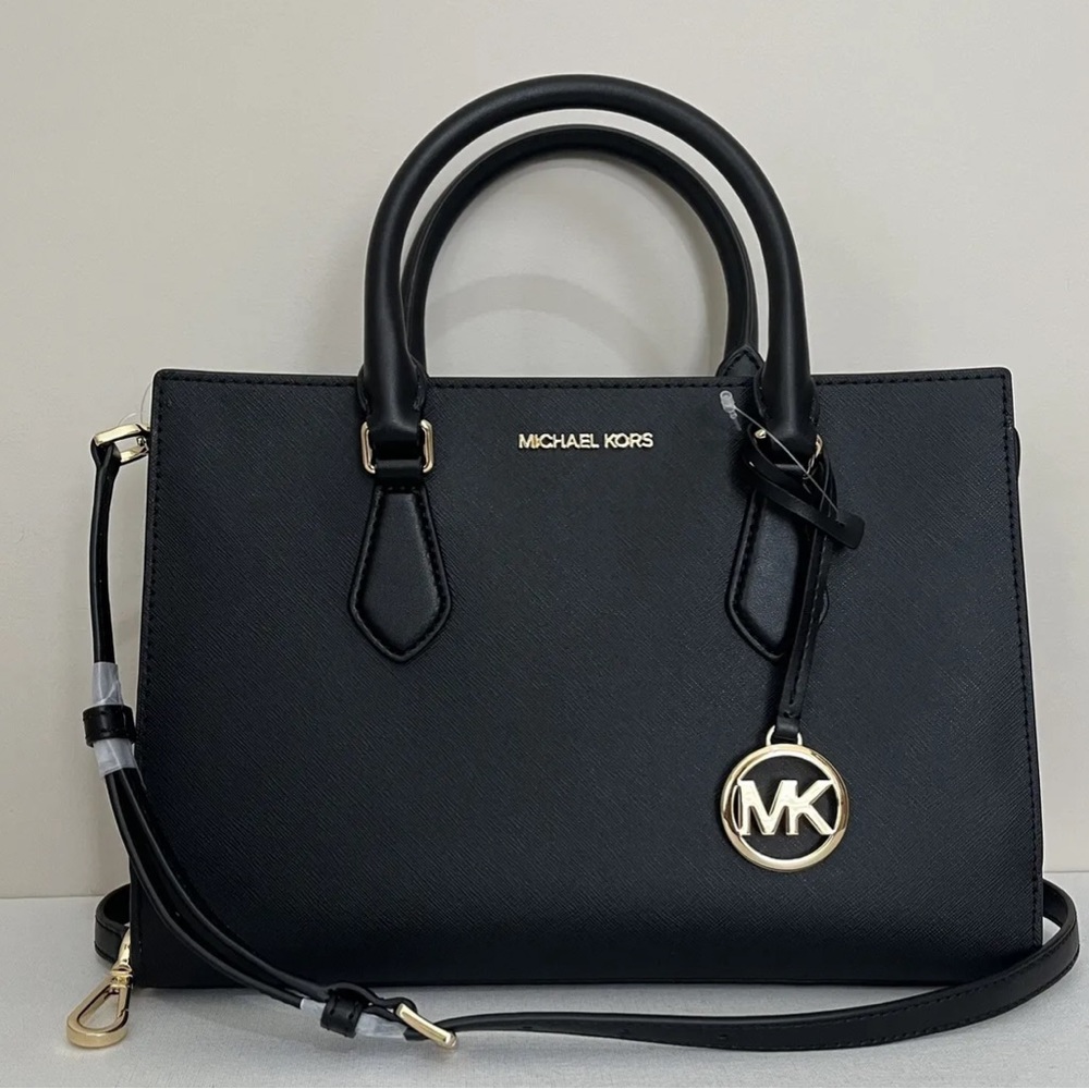New Michael Kors Sheila Medium Saffiano Vegan Leather Satchel Black